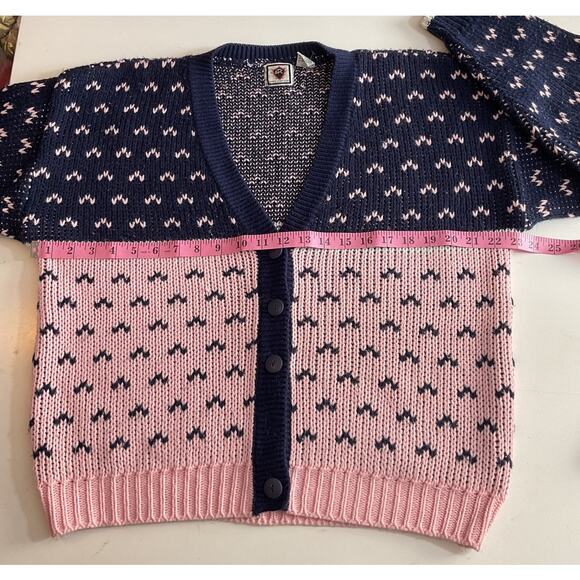 Vtg Paris Sport Club Cardigan Sweater Womens Medium 80’s Navy Pink - Picture 4 of 6
